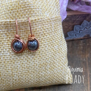 Hematite wire wrap copper dangle drops earrings